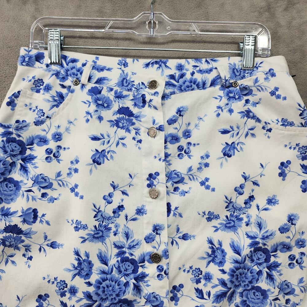 Liz Claiborne Crazy Horse Skirt 12 Blue White Floral Cottagecore Midi Pockets - Picture 4 of 11